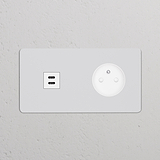 Prise USB-C 30W & Prise de Courant Ronde Type E (Plaque Double) - Peignable Insert Blanc