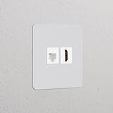 Prise RJ45 & HDMI (Plaque Simple) - Peignable Blanc