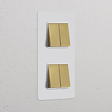 Interrupteur VV Carré x4 Vertical (Plaque Double) - Laiton Ancien Peignable Insert Blanc