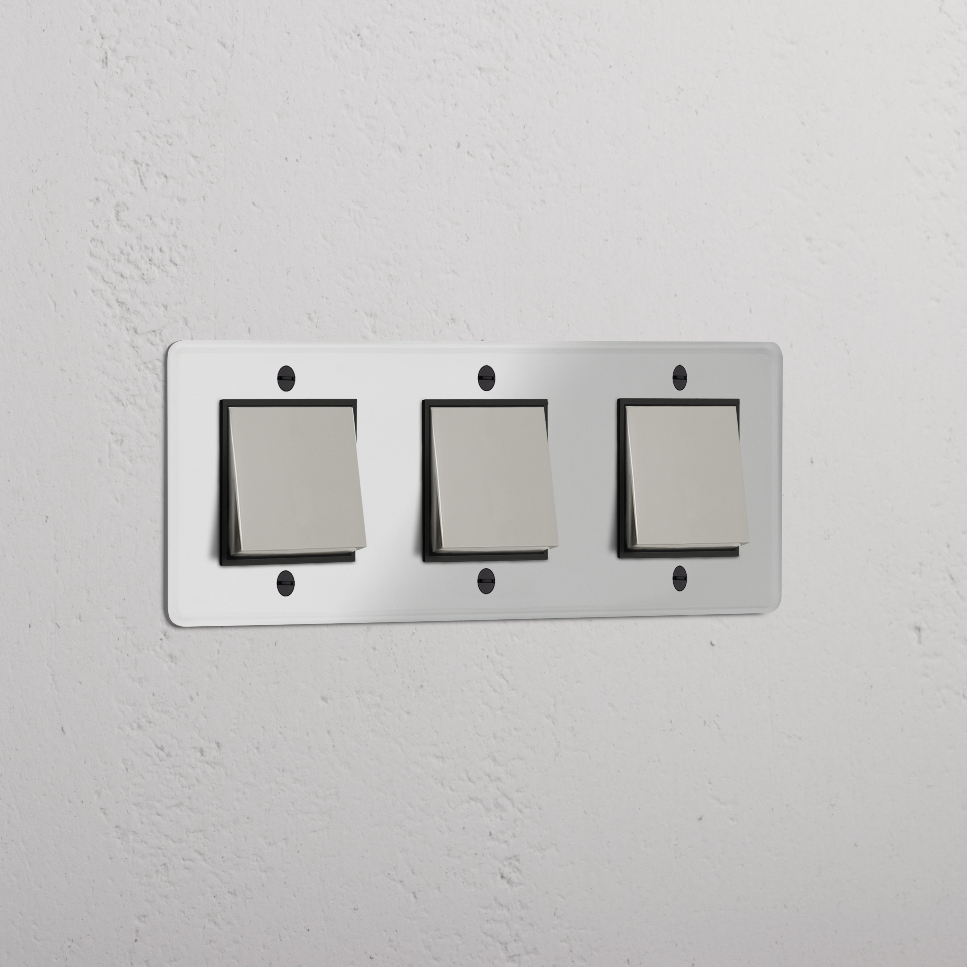 Triple Rocker Switch in Clear Polished Nickel Black - Comprehensive Light Control Tool