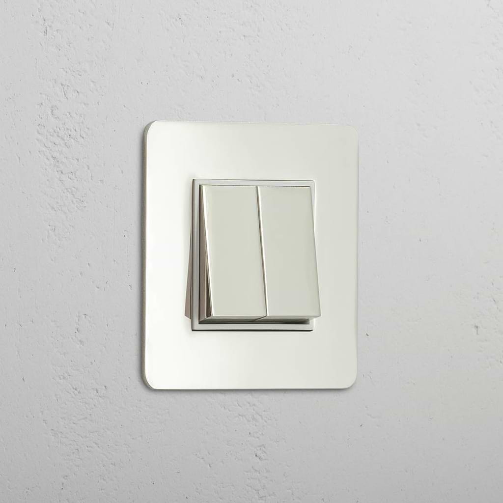 Dual Light Control Switch: Single 2x Rocker Switch in Polished Nickel White