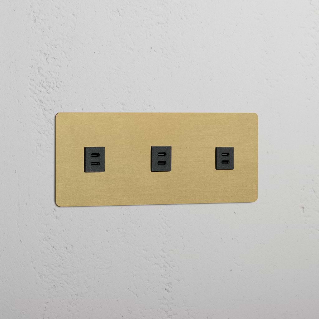 Triple USB Module with 3 Ports in Antique Brass Black