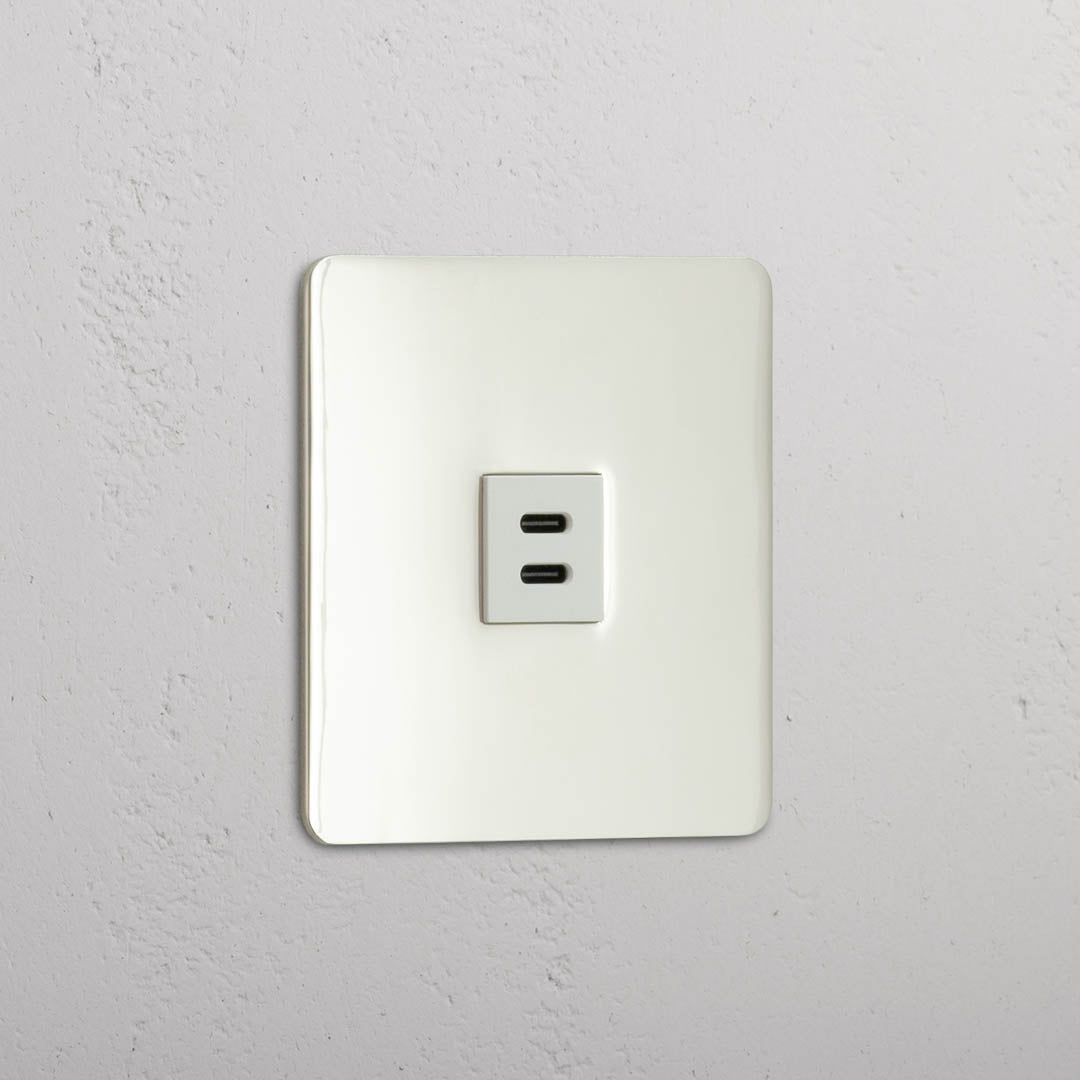 High-Speed Charging Outlet: Single USB 30W Module in Polished Nickel White