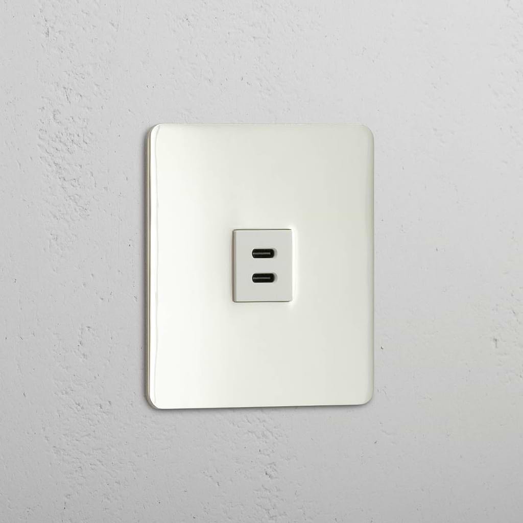 High-Speed Charging Outlet: Single USB 30W Module in Polished Nickel White
