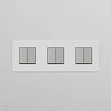 Interrupteur VV Carré x6 (Plaque Triple) - Nickel Poli Peignable Insert Blanc