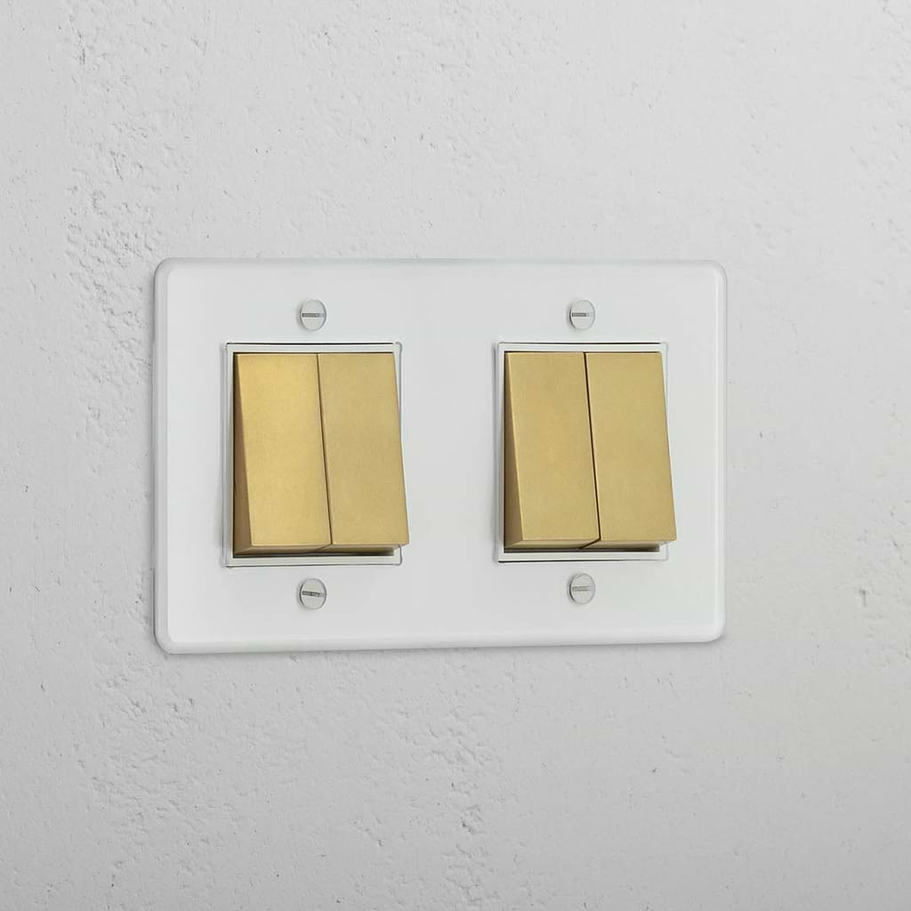 Double Rocker Switch in Clear Antique Brass White with 4 Positions - Modern Light Management Accessory