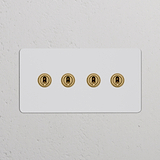 Interrupteur VV à Levier x4 (Plaque Double) - Laiton Ancien Peignable