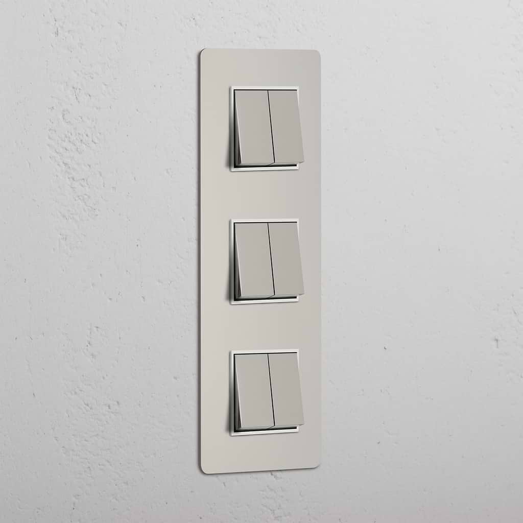 Super Capacity Vertical Light Control Switch: Triple 6x Vertical Rocker Switch in Polished Nickel White