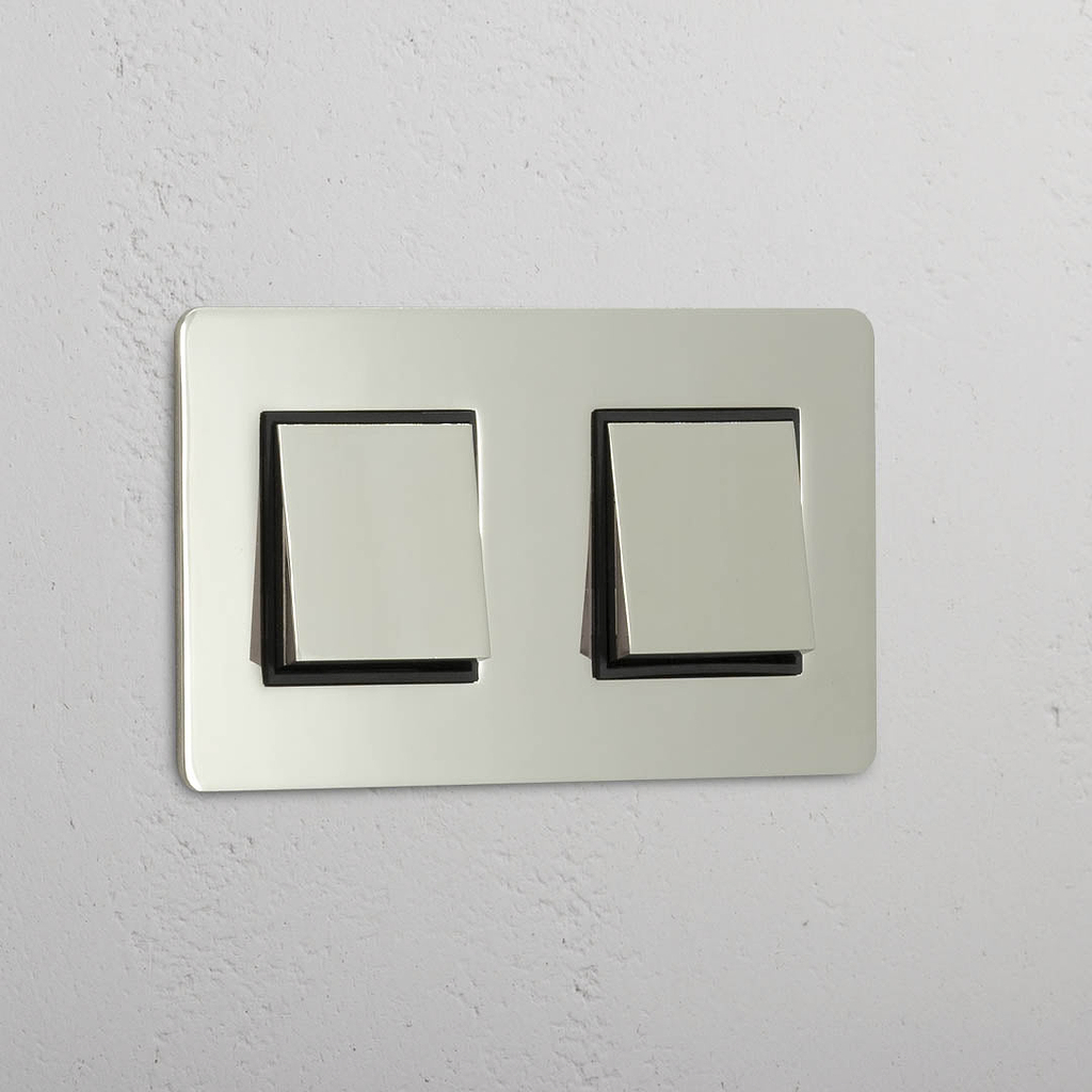 Double Rocker Switch in Polished Nickel Black - Dual Control Light Switch