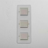 Vertical Orientation Triple Rocker Switch in Clear Polished Nickel White - Space-Saving Light Control Solution on White Background
