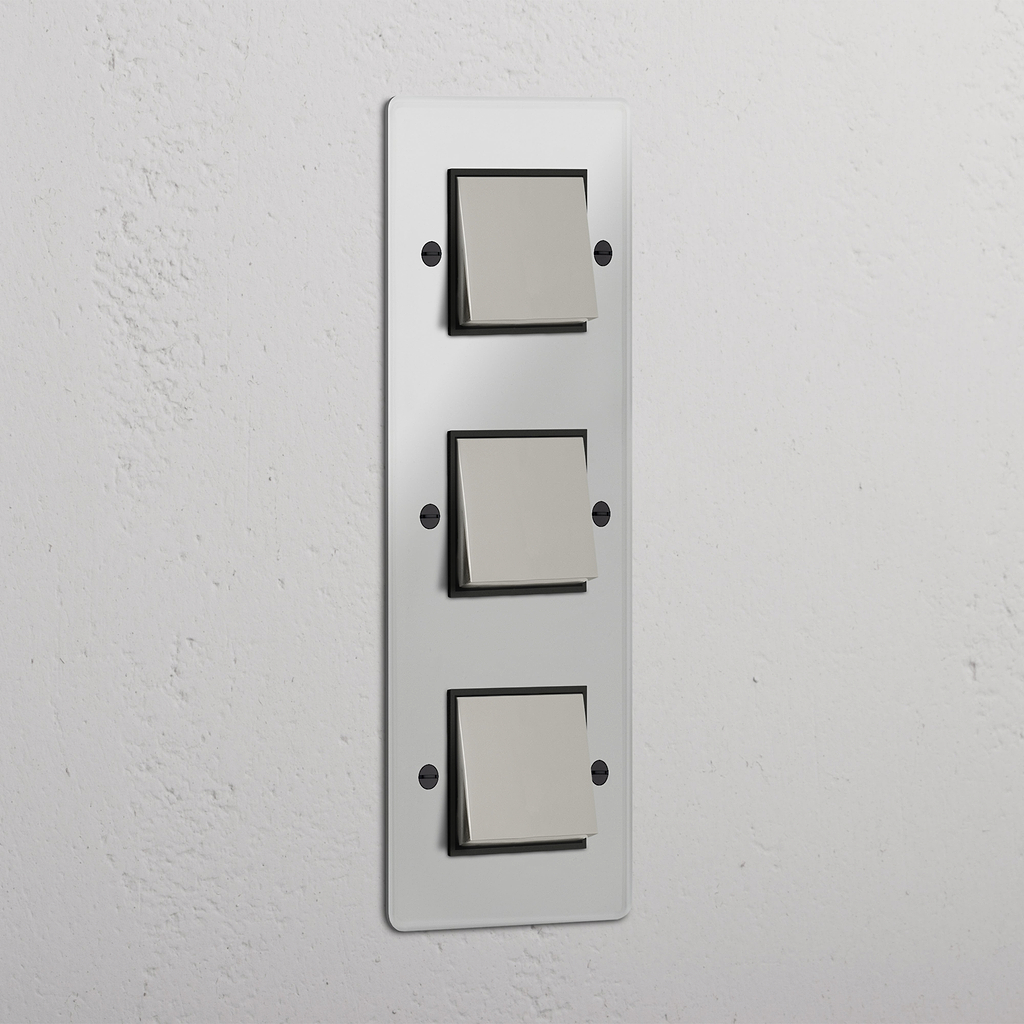 Vertical Triple Rocker Switch in Clear Polished Nickel Black - Functional Lighting Solution