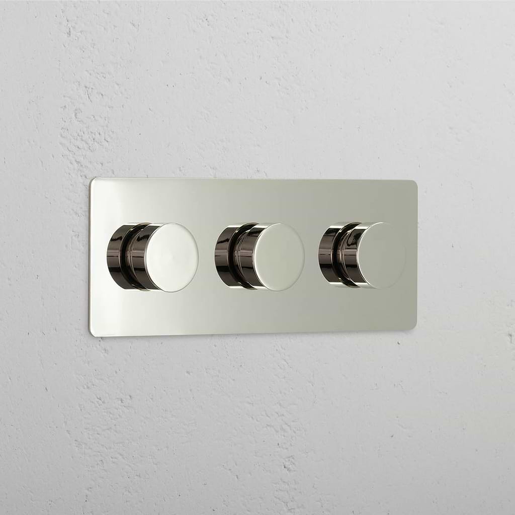 High Capacity Light Intensity Control Switch: Polished Nickel Triple 3x Dimmer Switch