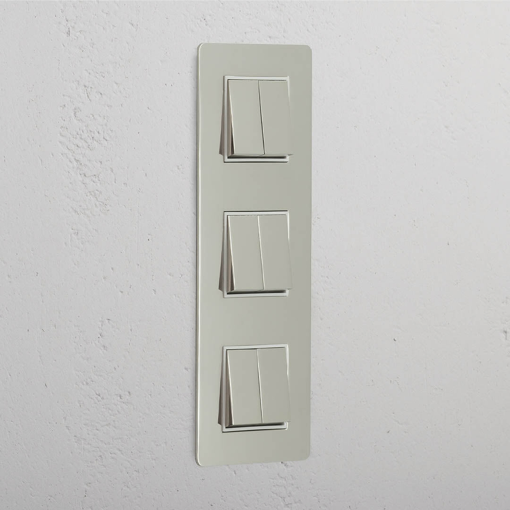 Super Capacity Vertical Light Control Switch: Triple 6x Vertical Rocker Switch in Polished Nickel White