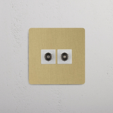 Two Port TV Single Module in Antique Brass White on White Background