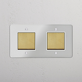 Two-Position Double Rocker Switch in Clear Antique Brass White - Stylish Lighting Accessory on White Background