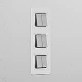 Interrupteur VV Carré x6 Vertical (Plaque Triple) - Nickel Poli Peignable Insert Noir
