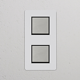Interrupteur VV Carré x2 Vertical (Plaque Double) - Nickel Poli Peignable Insert Noir
