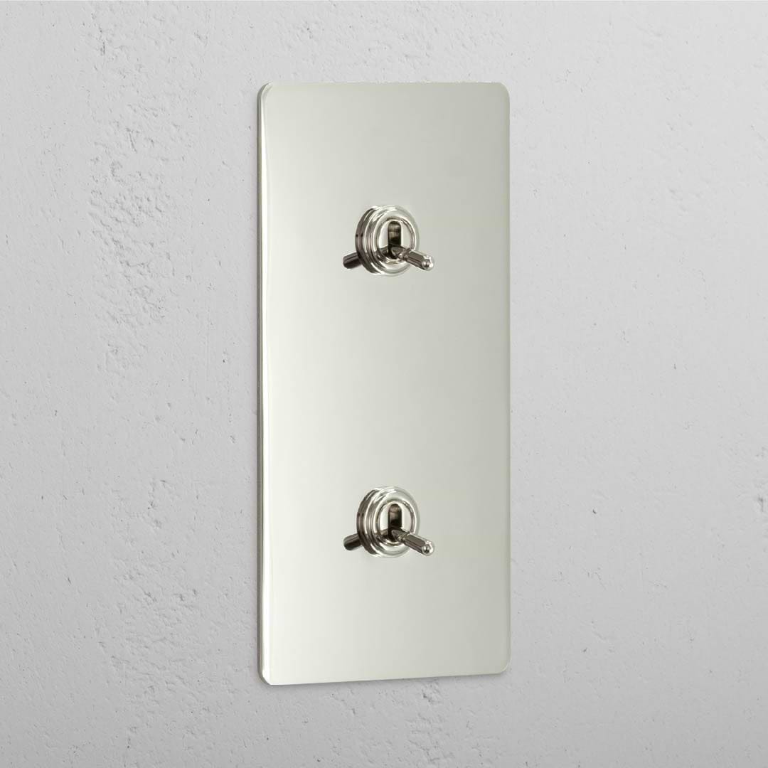 Dual Vertical Light Toggle Switch: Polished Nickel Double 2x Vertical Toggle Switch