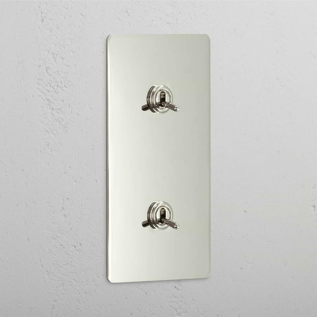 Dual Vertical Light Toggle Switch: Polished Nickel Double 2x Vertical Toggle Switch