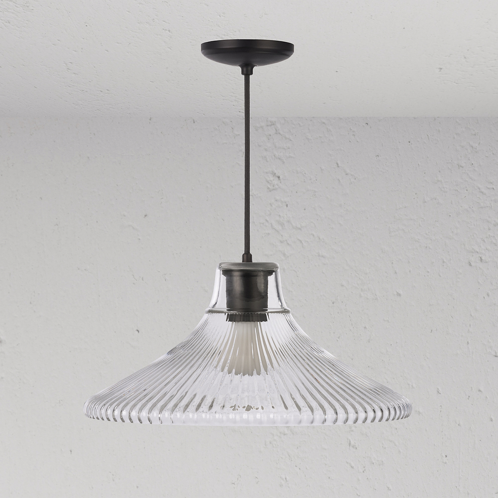 Hammersmith Suspension Grand Format en Verre Cannelé - Bronze