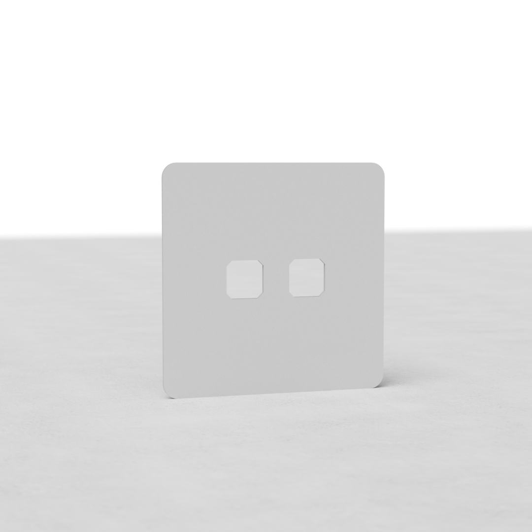Plaque (Simple) Insert Interrupteur x2 - Peignable, blanche avec deux découpes pour interrupteurs, sur une surface plane.