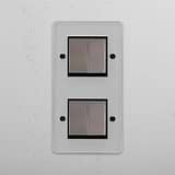 Comprehensive Vertical Four-Position Double Rocker Switch in Clear Polished Nickel Black - Innovative Light Control Tool on White Background