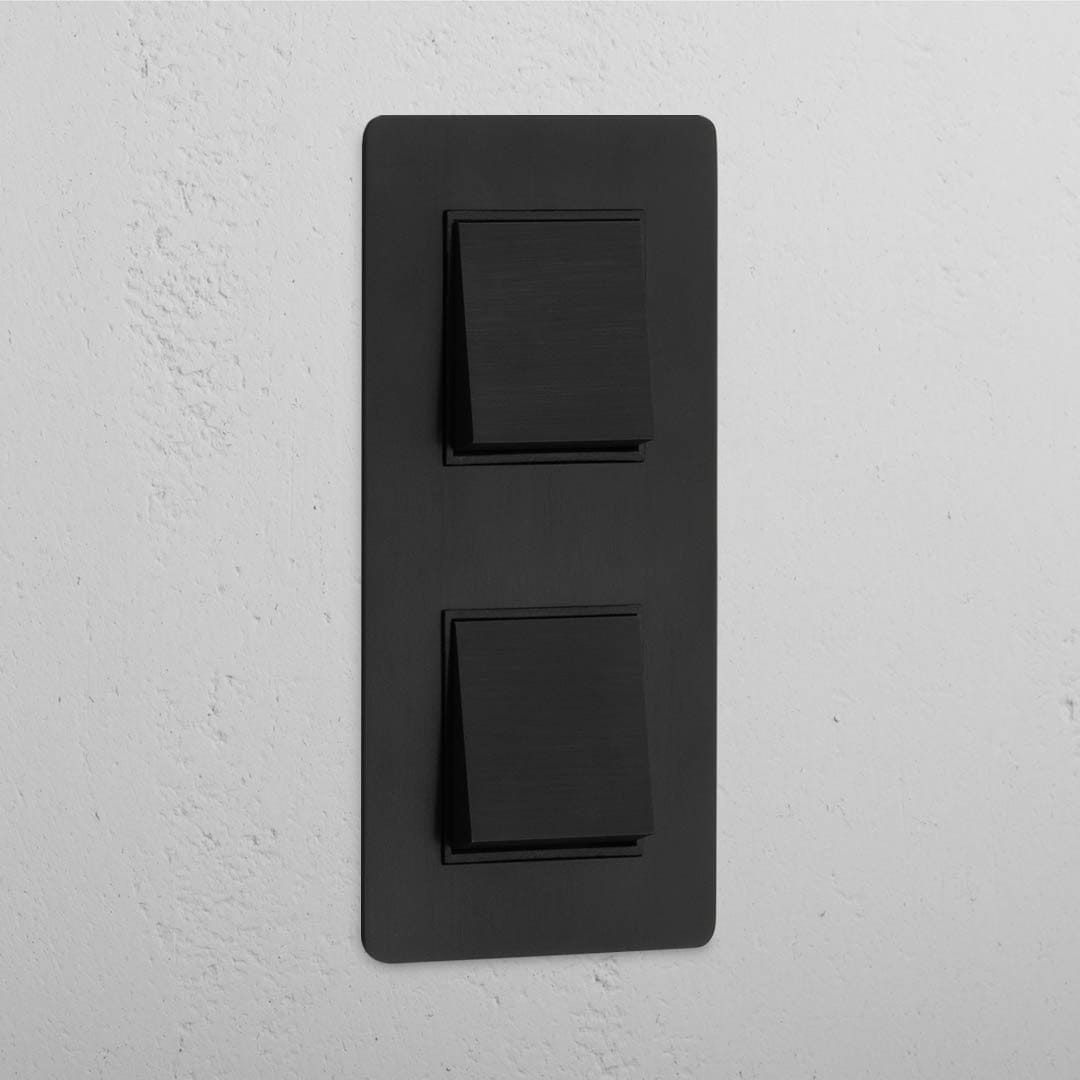 Interrupteur à Bascule Rectangulaire Vertical x2 Double - Bronze Noir