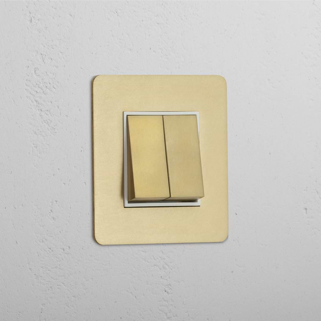 Interrupteur à Bascule Rectangulaire x2 Simple - Laiton Ancien Blanc