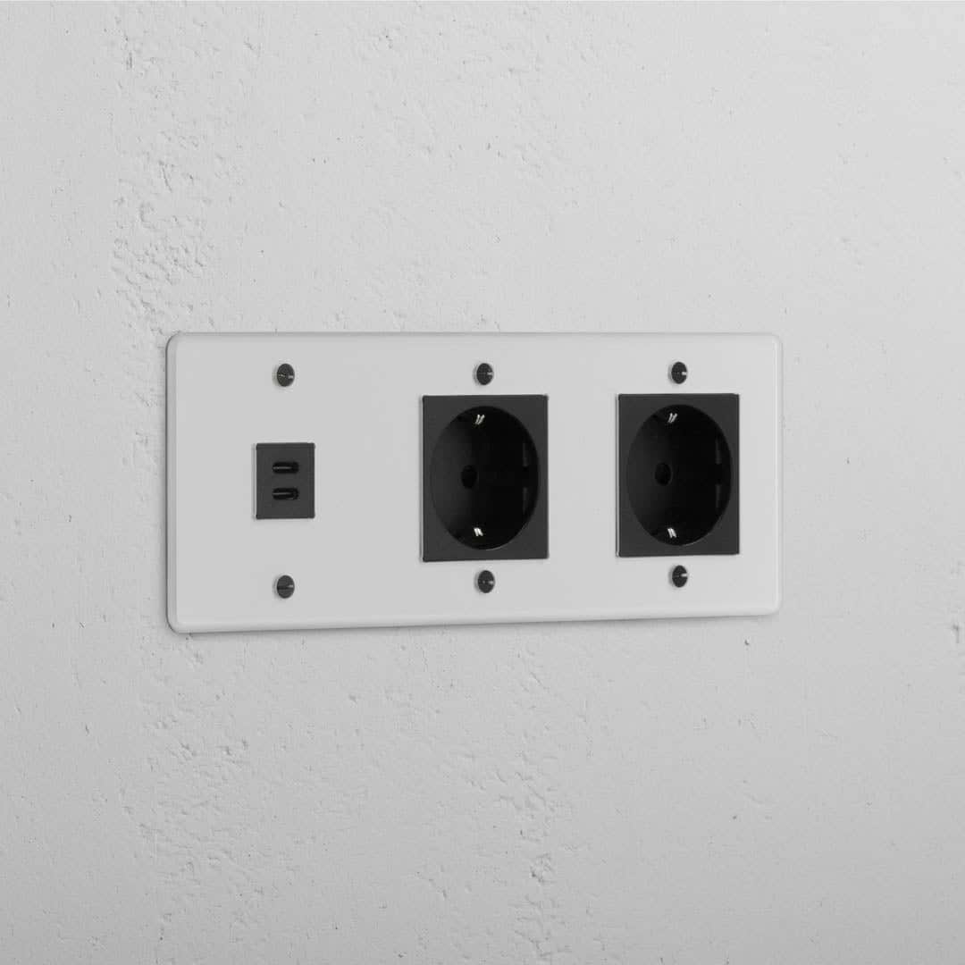 USB C 30W Triple & Module Schuko x2 - Noir Transparent