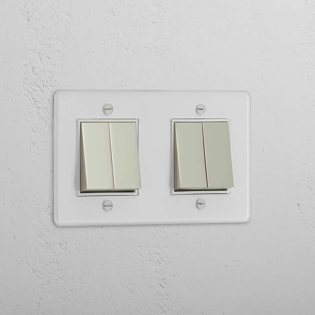 Interrupteur à Bascule Rectangulaire x4 Double - Nickel Poli Transparent Blanc