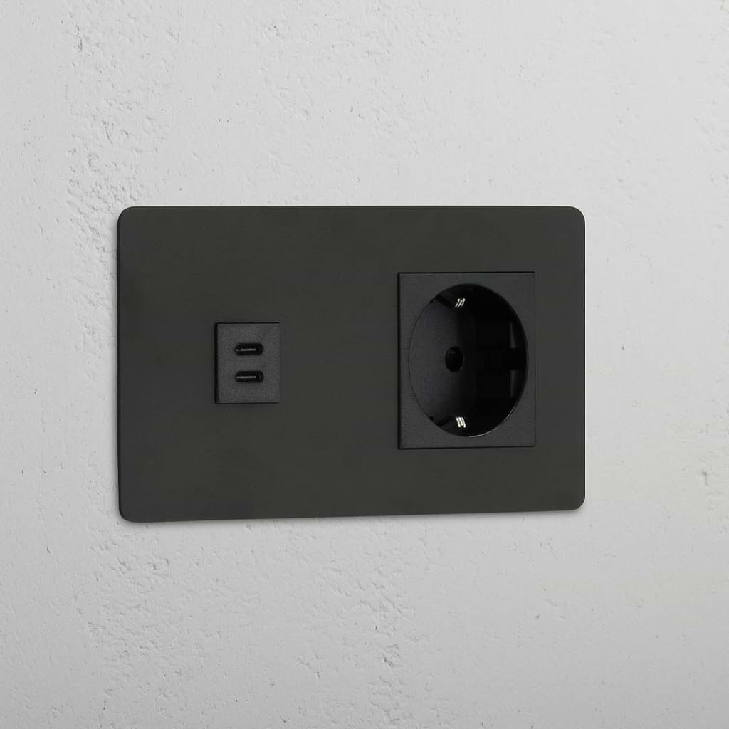 USB C 30W Double & Module Schuko - Bronze Noir