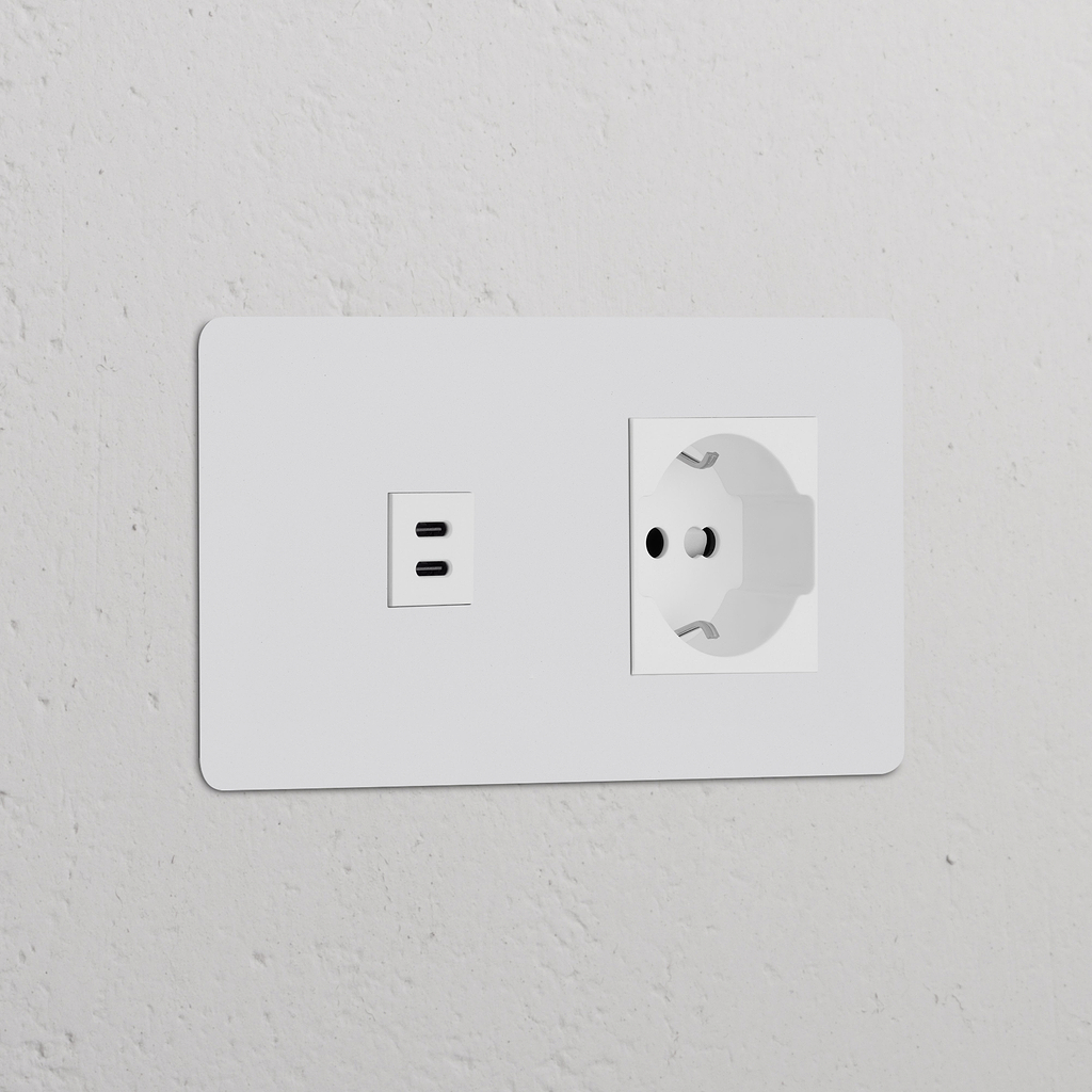 Modulo USB 30W + Modulo di alimentazione Schuko/Bipasso - Pitturabile Bianco
