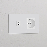 Modulo USB 30W + Modulo di alimentazione Schuko/Bipasso - Pitturabile Bianco