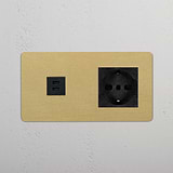 Modulo Doppio USB 30W & Schuko/Bipasso - Ottone Antico Nero