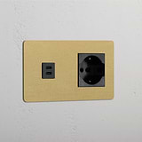 Modulo Doppio USB 30W & Schuko/Bipasso in Ottone Antico Nero