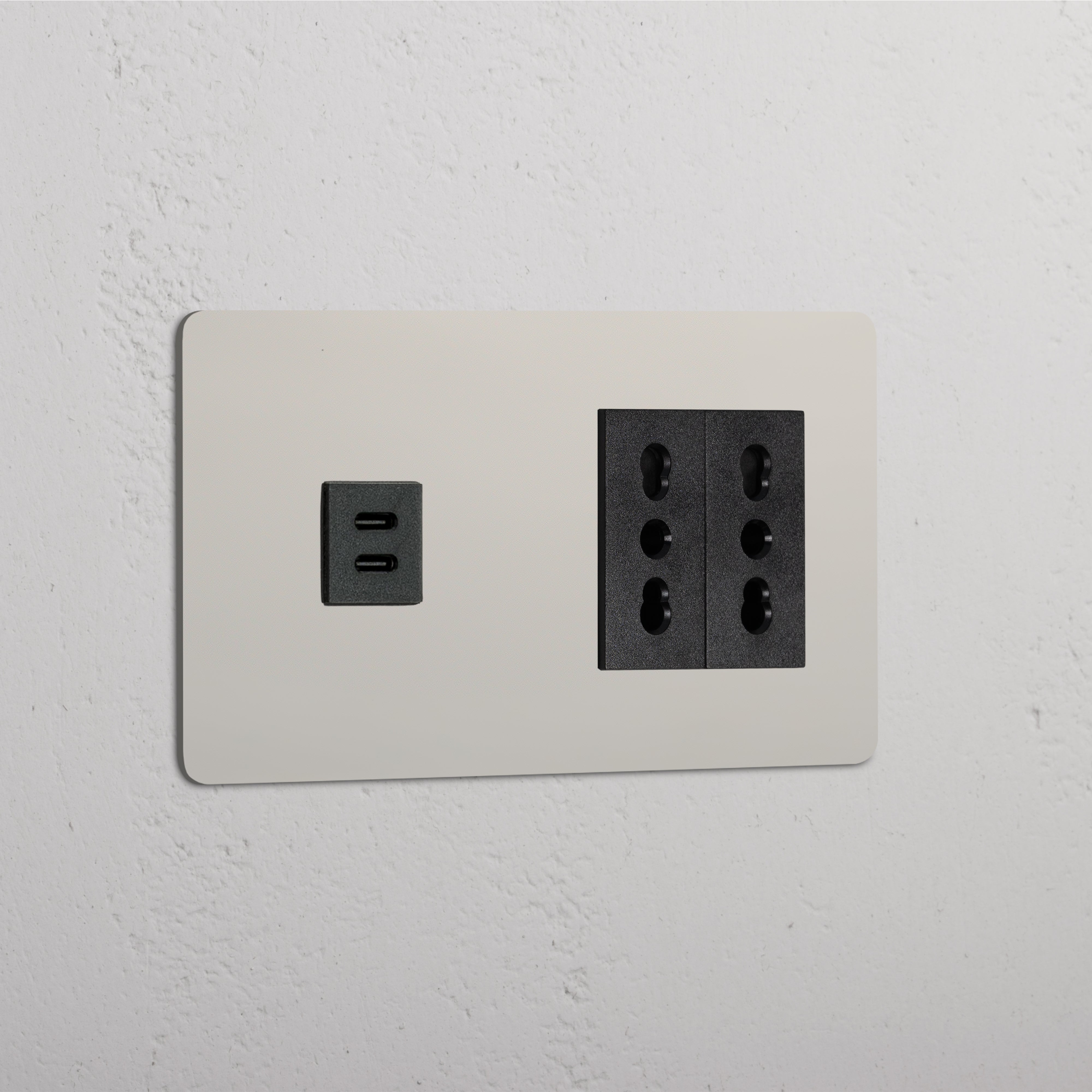 Modulo a parete Nichel Lucido Nero: Modulo Doppio USB 30W e 2 prese Bipasso per una connettività versatile.