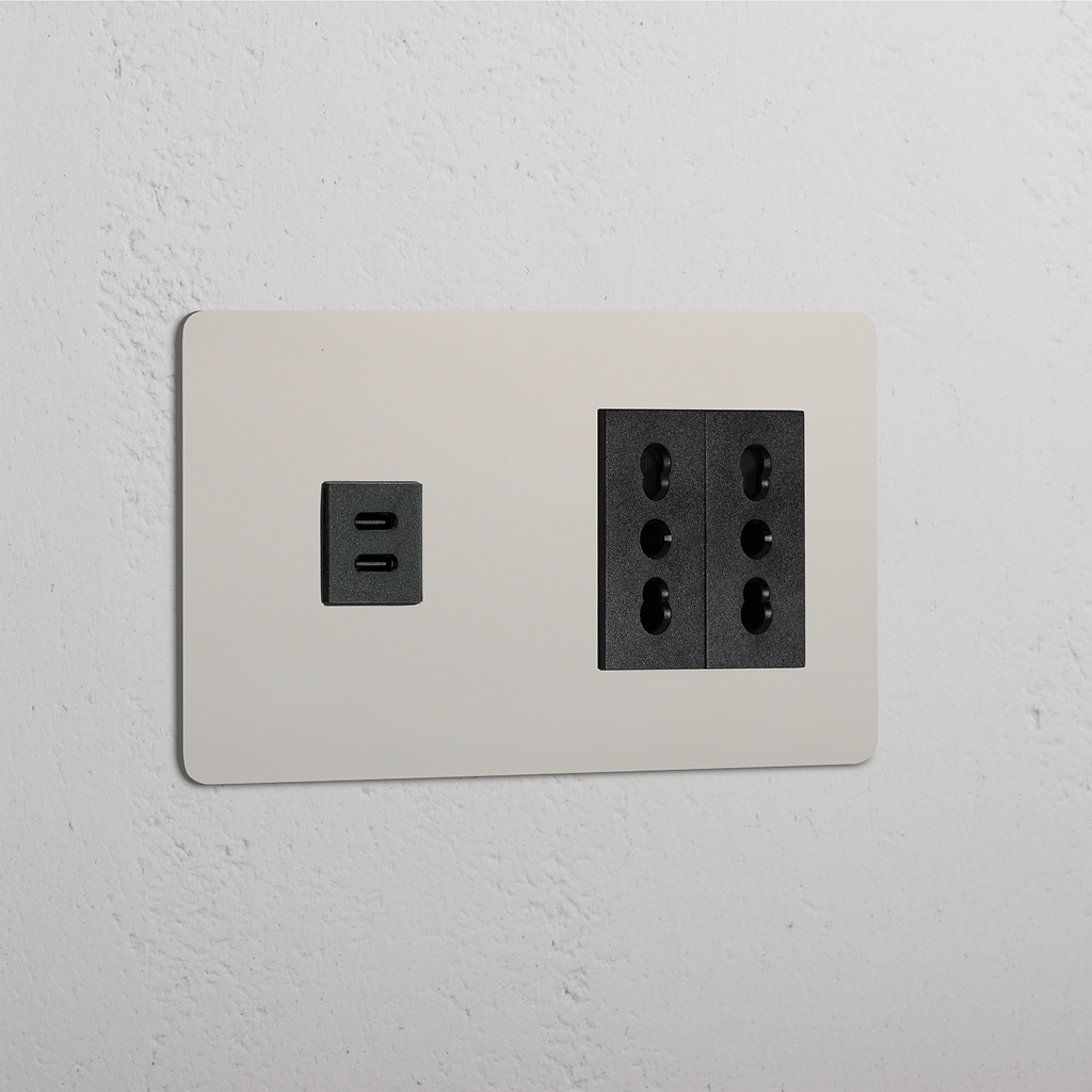 Modulo a parete Nichel Lucido Nero: Modulo Doppio USB 30W e 2 prese Bipasso per una connettività versatile.