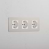 Modulo Triplo 3x Schuko/Bipasso in Nichel Lucido Bianco