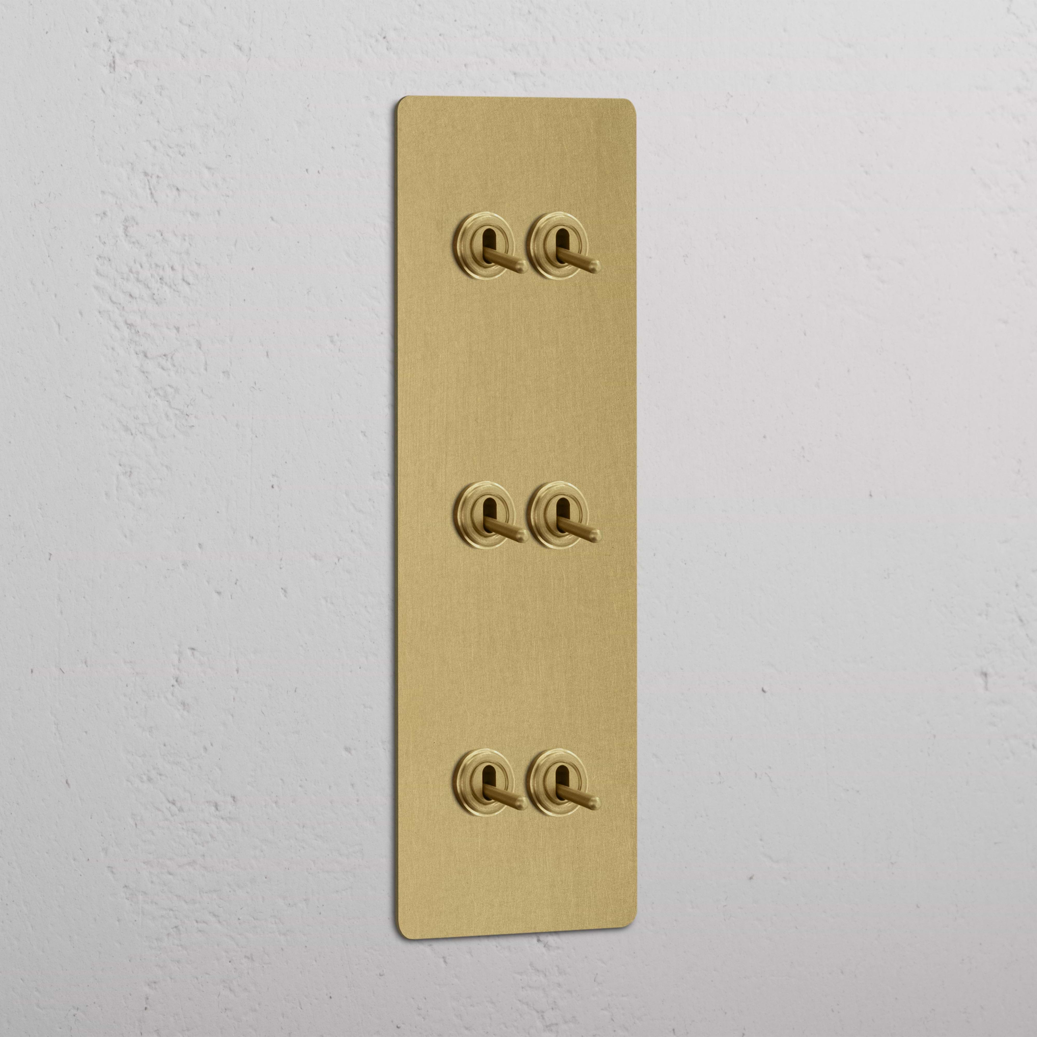 Elegante Interruttore a Levetta Verticale Triplo in Ottone Antico con 6 Leve