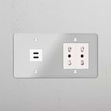 Modulo Doppio USB 30W & 2x Bipasso - Trasparente Bianco