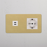 Modulo Doppio USB 30W & Schuko/Bipasso - Ottone Antico Bianco