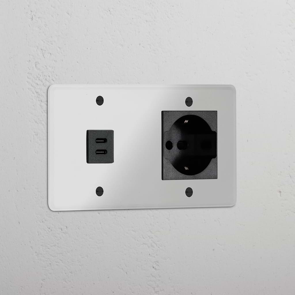 Modulo Doppio USB 30W & Schuko/Bipasso in Nero Trasparente