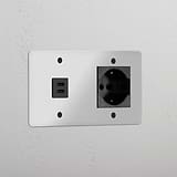 Modulo Doppio USB 30W & Schuko/Bipasso in Nero Trasparente