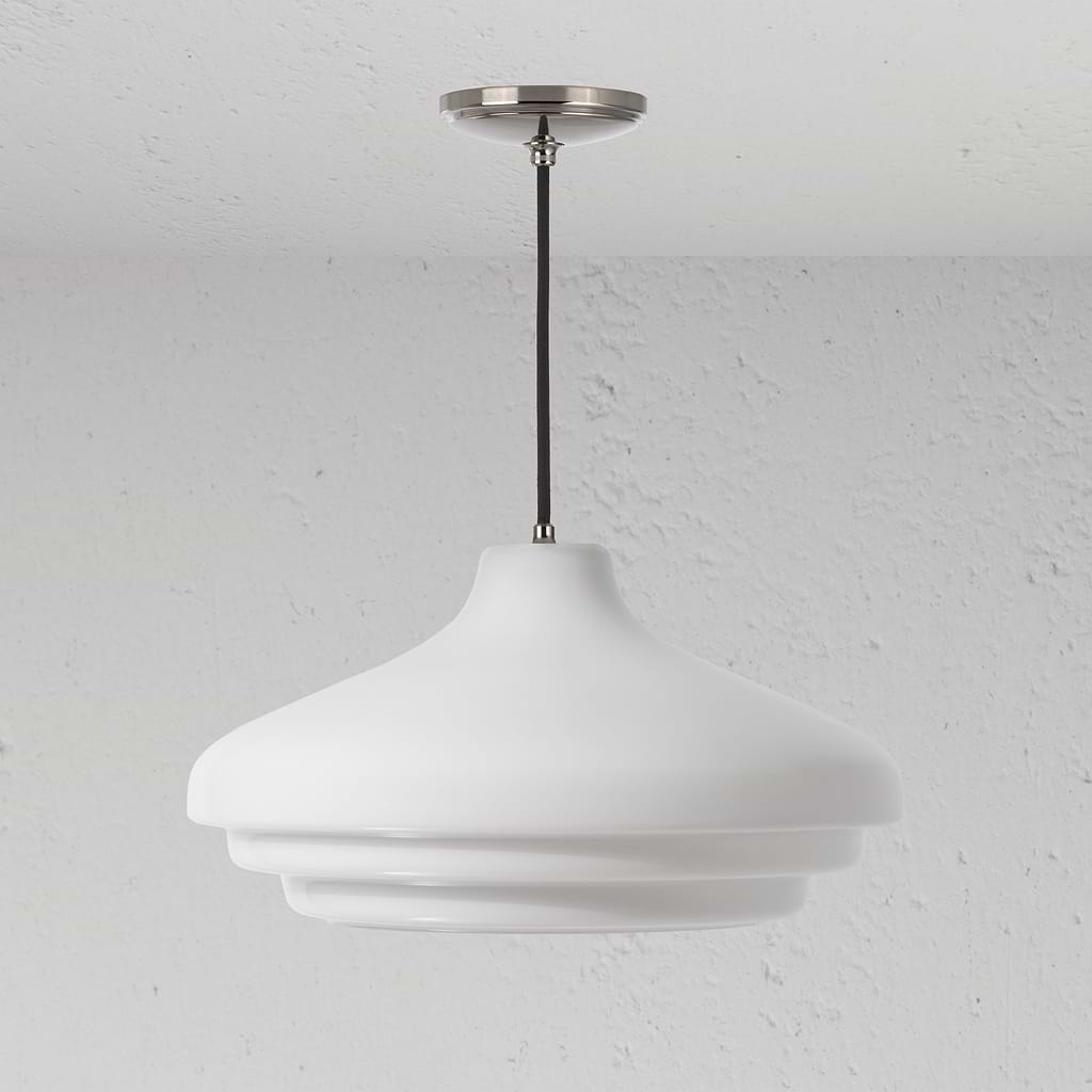 Brookfield Lampadario Grande in Vetro Opale - Nichel Lucido