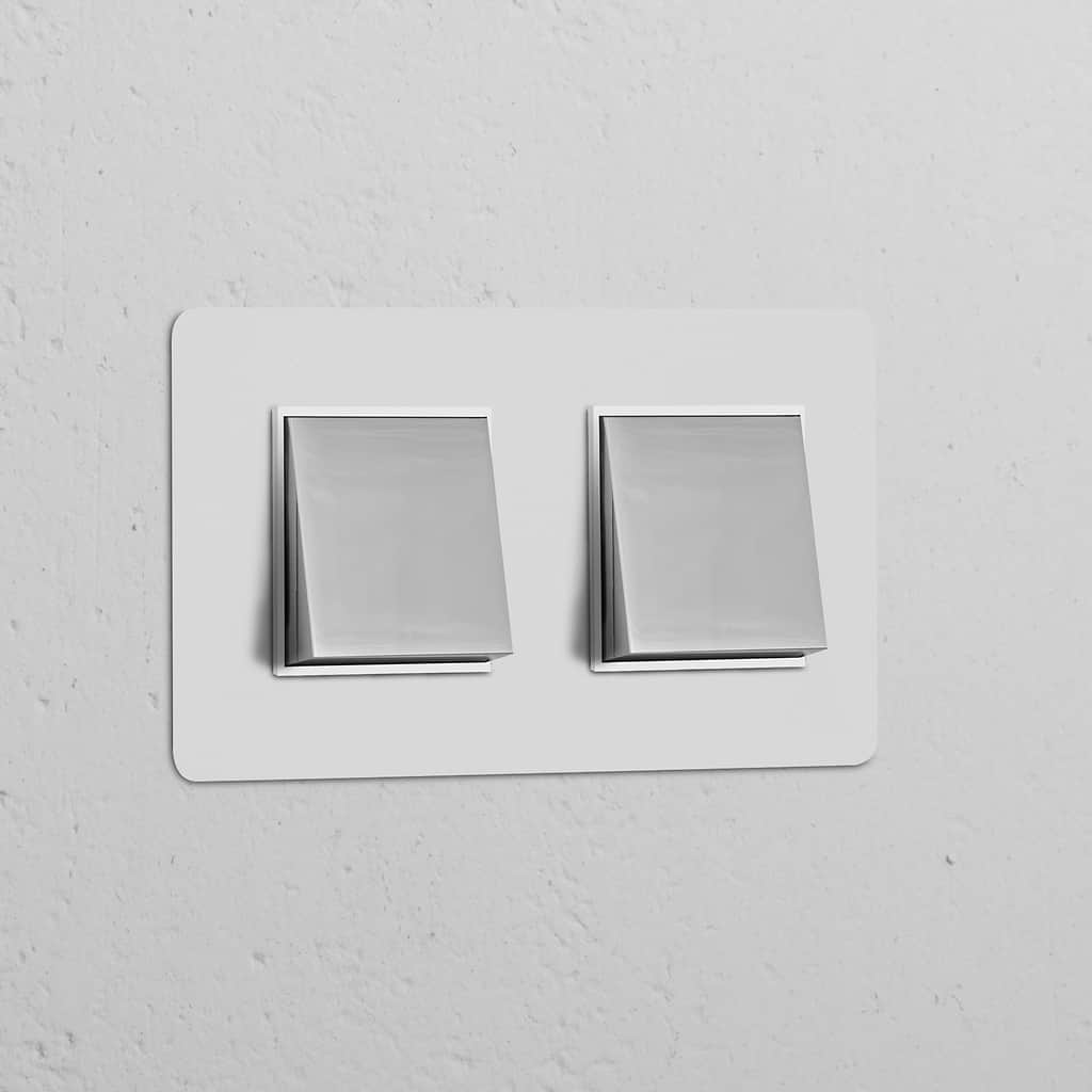 Interruttore a Bilanciere Doppio 2x – Pitturabile Nichel Lucido Bianco