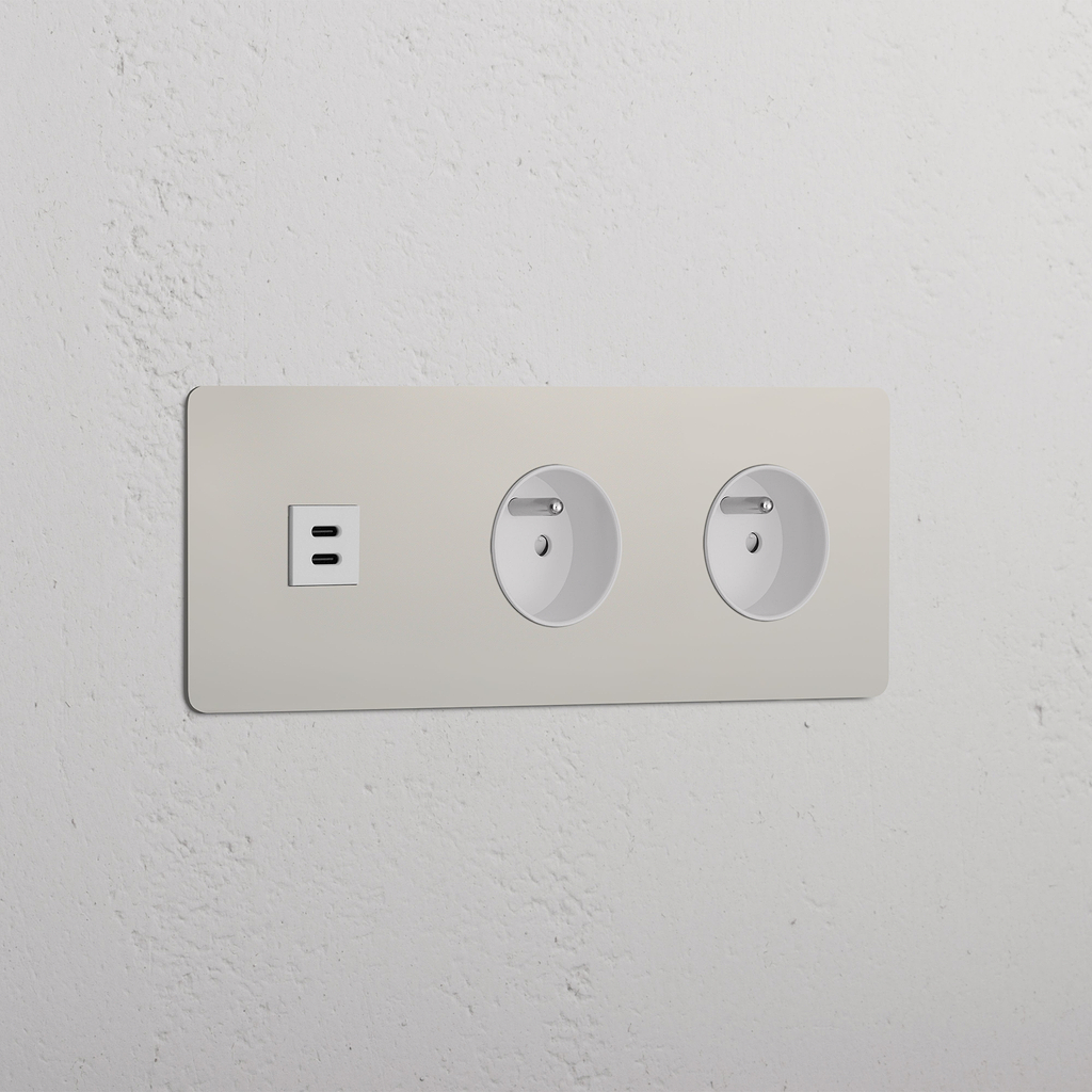 Triple USB 30W & 2x French Module - Polished Nickel White