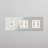 Modulo Triplo USB 30W & 4x Bipasso - Trasparente Bianco
