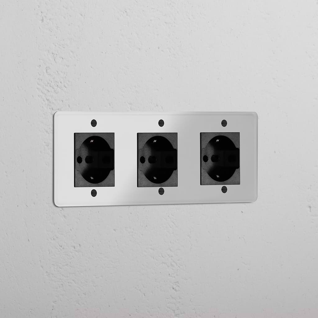 Modulo Triplo 3x Schuko/Bipasso in Nero Trasparente