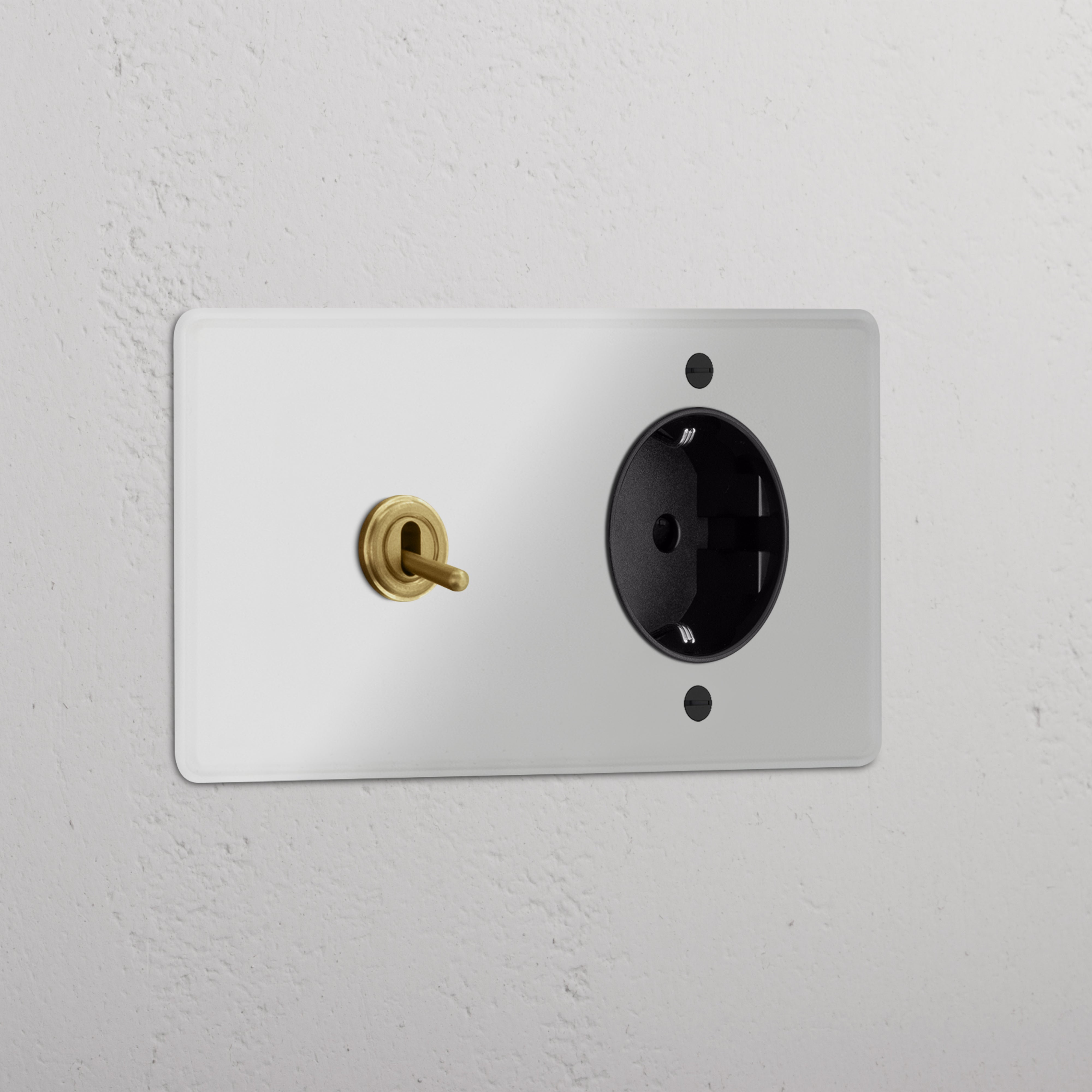 Doppio Modulo Levetta & Schuko Tondo - Trasparente Ottone Antico Nero