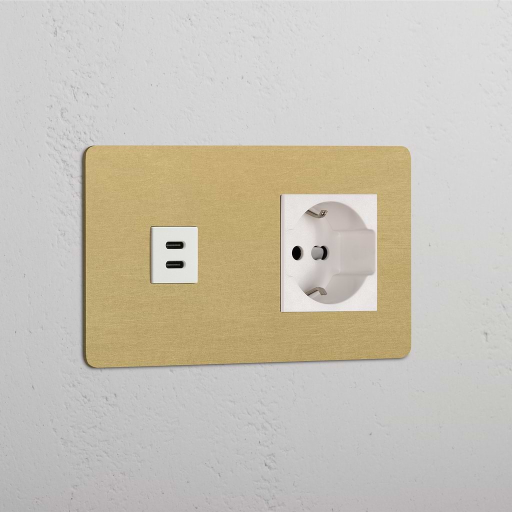 Modulo Doppio USB 30W & Schuko/Bipasso in Ottone Antico Bianco